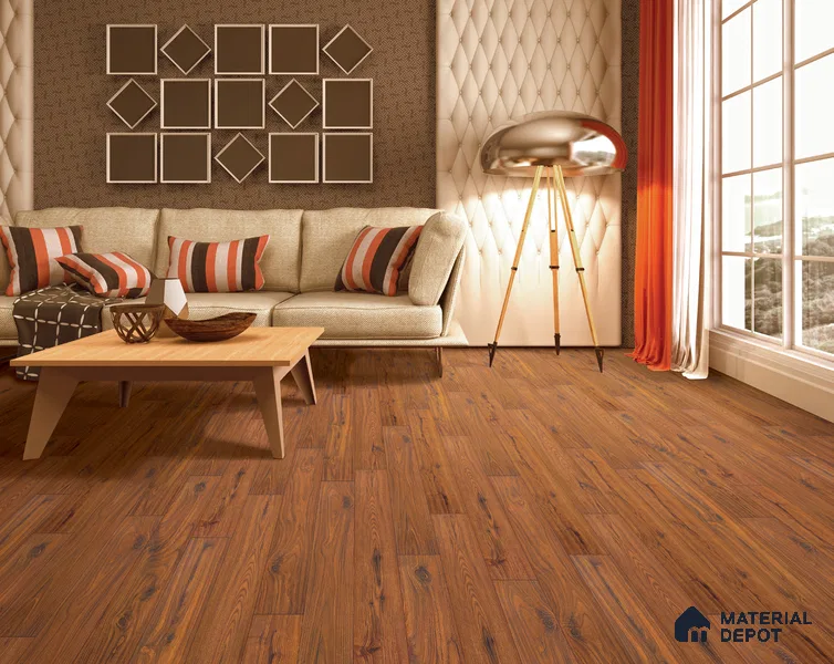 HDF Real Wood Matte Surface Laminate Wood Floor AC5 Grade LF 00339 Evoke Original Walnut 48 x 7 inch (1217x168 mm) - 12 mm | Aqua Protect 12 Hours Water Resistance | Anti Static and Stain Resistant | 0.5 mm V Groove | Embossed In Register (EIR) Surface | Uniclic Installation | 12 Plank Variations | 20 Years Warranty