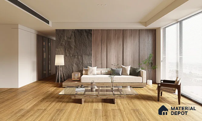 HDF Real Wood Touch Surface Hybrid Laminate Wood Floor AC5 Grade LF 00341 B Immenso Rich Caramel 73 x 9 inch (1845x235 mm) - 10 mm | 100% Water Proof | Anti Static and Stain Resistant | 0.5 mm V Groove | 2G Click Locking Installation | 36 Plank Variations | 25 Years Warranty