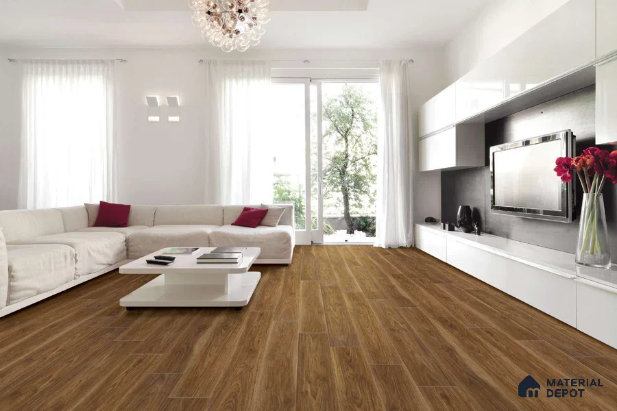 HDF Laminate Wood Floor AC5 Grade LF 00333 G Radiance Luxe Walnut 48 x 8 inch (1217x197 mm) - 12 mm | Aqua Protect 12 Hours Water Resistance | Anti Static and Stain Resistant | 0.5 mm V Groove | Real Wood Touch Surface | Uniclic Installation | 14 Plank Variations | 20 Years Warranty