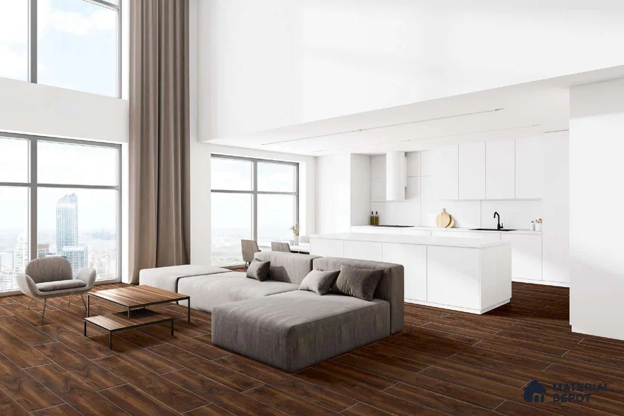 HDF Laminate Wood Floor AC5 Grade LF 00333 F Radiance River Walnut 48 x 8 inch (1217x197 mm) - 12 mm | Aqua Protect 12 Hours Water Resistance | Anti Static and Stain Resistant | 0.5 mm V Groove | Real Wood Touch Surface | Uniclic Installation | 14 Plank Variations | 20 Years Warranty