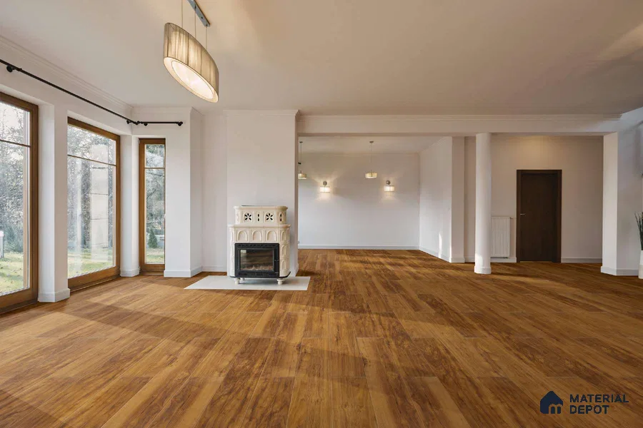 HDF Laminate Wood Floor AC5 Grade LF 00333 B Radiance Warehouse Walnut 48 x 8 inch (1217x197 mm) - 12 mm | Aqua Protect 12 Hours Water Resistance | Anti Static and Stain Resistant | 0.5 mm V Groove | Real Wood Touch Surface | Uniclic Installation | 14 Plank Variations | 20 Years Warranty