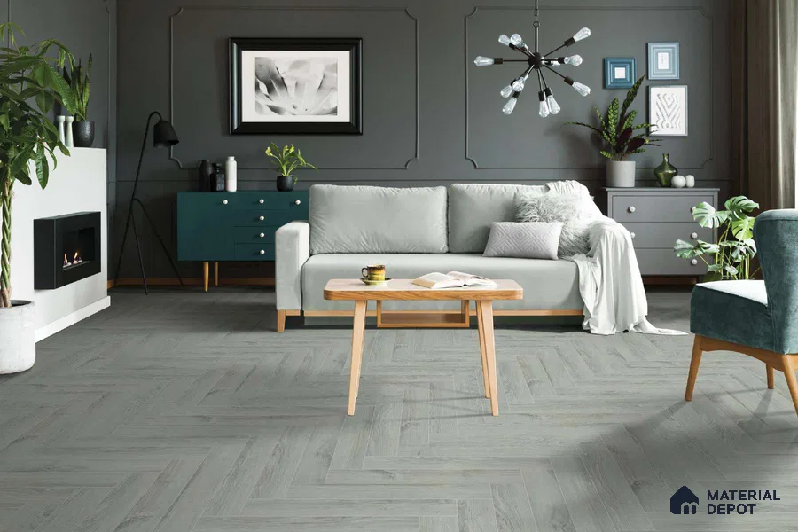 HDF Herringbone Real Wood Matte Surface Laminate Wood Floor AC5 Grade LF 00338 B Beaconia Cemento Spa 19 x 4 inch (470x95 mm) - 12 mm | Aqua Protect 12 Hours Water Resistance | Anti Static and Stain Resistant | 0.5 mm V Groove | Real Wood Touch Surface | Uniclic Installation | 36 Plank Variations | 20 Years Warranty