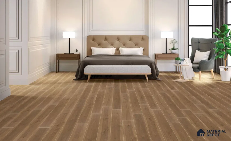HDF Laminate Wood Floor AC5 Grade LF 00340 C Unify Peanut 48 x 8 inch (1217x197 mm) - 8 mm | 100% Water Proof | Anti Static and Stain Resistant | 0.5 mm V Groove | Embossed In Register (EIR) Surface | Uniclic Installation | 36 Plank Variations