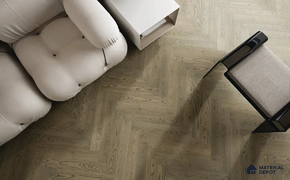 Herringbone Oak Engineered Floor EF 00066 D Manor Dusky Pearl 24 x 4 inch (600x93 mm) - 14 mm | 100% Sustainable | 3 mm Top Layer | 25 Year Warranty | Eco Friendly | Suitable with Underfloor Heating