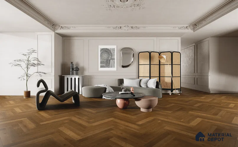 Herringbone Oak Engineered Floor EF 00066 H Manor Midnight Charcoal 24 x 4 inch (600x93 mm) - 14 mm | 100% Sustainable | 3 mm Top Layer | 25 Year Warranty | Eco Friendly | Suitable with Underfloor Heating