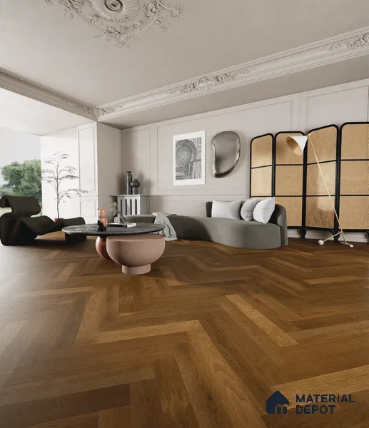 Herringbone Oak Engineered Floor EF 00066 H Manor Midnight Charcoal 24 x 4 inch (600x93 mm) - 14 mm | 100% Sustainable | 3 mm Top Layer | 25 Year Warranty | Eco Friendly | Suitable with Underfloor Heating
