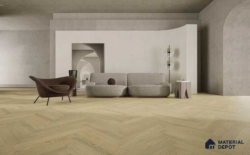 Herringbone Oak Engineered Floor EF 00066 Manor Morning Mist 24 x 4 inch (600x93 mm) - 14 mm | 100% Sustainable | 3 mm Top Layer | 25 Year Warranty | Eco Friendly | Suitable with Underfloor Heating
