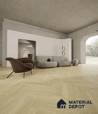 Herringbone Oak Engineered Floor EF 00066 Manor Morning Mist 24 x 4 inch (600x93 mm) - 14 mm | 100% Sustainable | 3 mm Top Layer | 25 Year Warranty | Eco Friendly | Suitable with Underfloor Heating