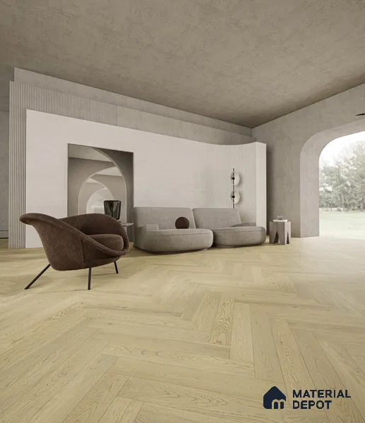 Herringbone Oak Engineered Floor EF 00066 Manor Morning Mist 24 x 4 inch (600x93 mm) - 14 mm | 100% Sustainable | 3 mm Top Layer | 25 Year Warranty | Eco Friendly | Suitable with Underfloor Heating