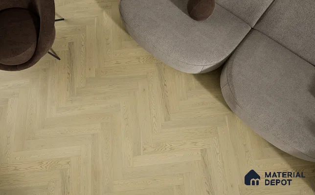 Herringbone Oak Engineered Floor EF 00066 Manor Morning Mist 24 x 4 inch (600x93 mm) - 14 mm | 100% Sustainable | 3 mm Top Layer | 25 Year Warranty | Eco Friendly | Suitable with Underfloor Heating