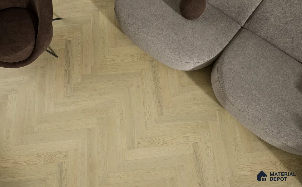 Herringbone Oak Engineered Floor EF 00066 Manor Morning Mist 24 x 4 inch (600x93 mm) - 14 mm | 100% Sustainable | 3 mm Top Layer | 25 Year Warranty | Eco Friendly | Suitable with Underfloor Heating