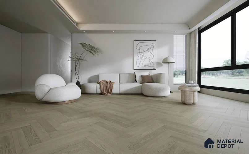 Herringbone Oak Engineered Floor EF 00066 C Manor Silver Dawn 24 x 4 inch (600x93 mm) - 14 mm | 100% Sustainable | 3 mm Top Layer | 25 Year Warranty | Eco Friendly | Suitable with Underfloor Heating