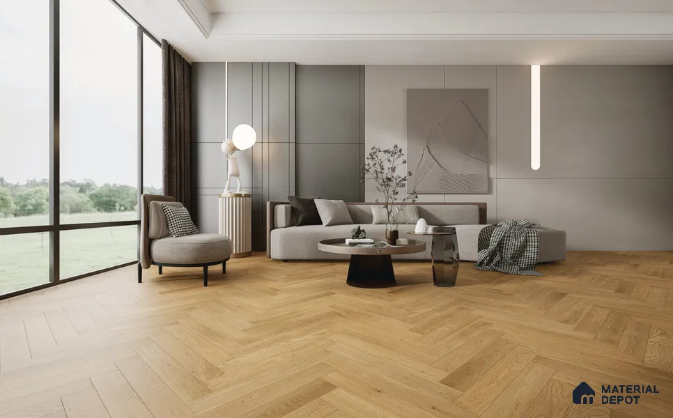 Herringbone Oak Engineered Floor EF 00066 B Manor Sun Kissed Beige 24 x 4 inch (600x93 mm) - 14 mm | 100% Sustainable | 3 mm Top Layer | 25 Year Warranty | Eco Friendly | Suitable with Underfloor Heating