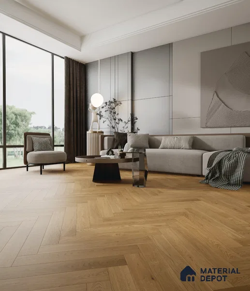 Herringbone Oak Engineered Floor EF 00066 B Manor Sun Kissed Beige 24 x 4 inch (600x93 mm) - 14 mm | 100% Sustainable | 3 mm Top Layer | 25 Year Warranty | Eco Friendly | Suitable with Underfloor Heating