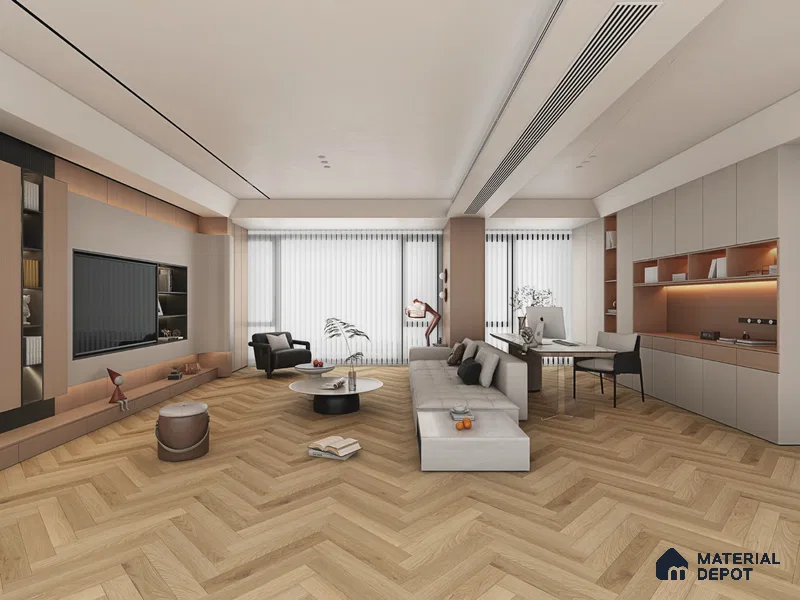 Hybrid HDF Herringbone Embossed Laminate Wood Floor AC5 Grade LF 00346 B Artisan Dawn Serenity 24 x 4 inch (600x100 mm) - 10 mm | 100 HRS Spill Proof | EIR Surface | Anti Static and Stain Resistant | 0.5 mm V Groove | Uniclic | 48 Plank Variations