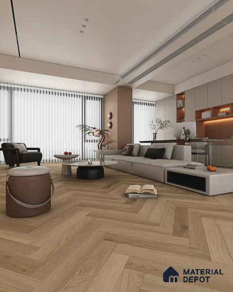 Hybrid HDF Herringbone Embossed Laminate Wood Floor AC5 Grade LF 00346 B Artisan Dawn Serenity 24 x 4 inch (600x100 mm) - 10 mm | 100 HRS Spill Proof | EIR Surface | Anti Static and Stain Resistant | 0.5 mm V Groove | Uniclic | 48 Plank Variations