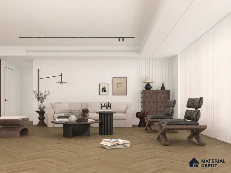 Hybrid HDF Herringbone Embossed Laminate Wood Floor AC5 Grade LF 00346 D Artisan Elder Oak 24 x 4 inch (600x100 mm) - 10 mm | 100 HRS Spill Proof | EIR Surface | Anti Static and Stain Resistant | 0.5 mm V Groove | Uniclic | 48 Plank Variations