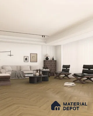 Hybrid HDF Herringbone Embossed Laminate Wood Floor AC5 Grade LF 00346 D Artisan Elder Oak 24 x 4 inch (600x100 mm) - 10 mm | 100 HRS Spill Proof | EIR Surface | Anti Static and Stain Resistant | 0.5 mm V Groove | Uniclic | 48 Plank Variations