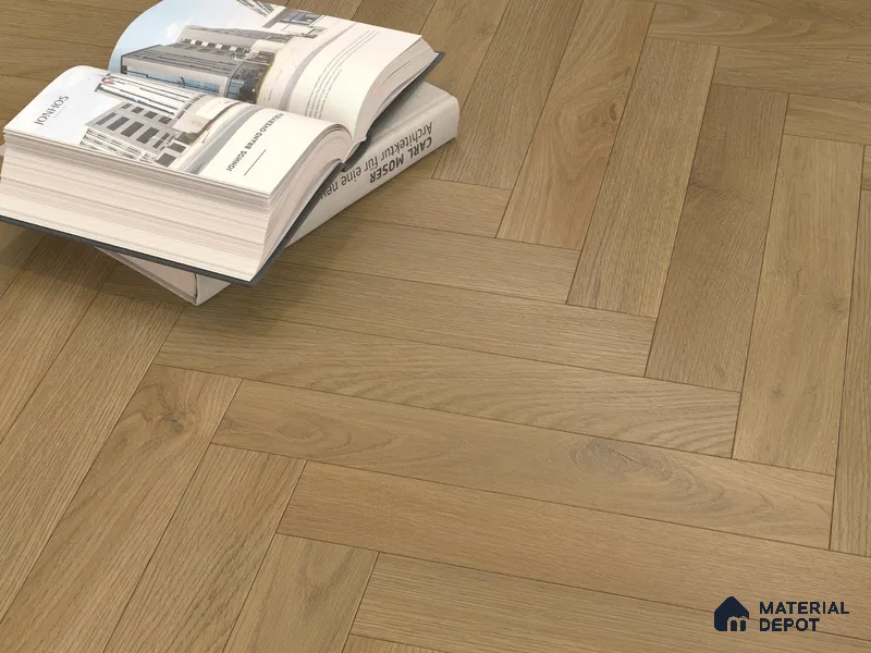 Hybrid HDF Herringbone Embossed Laminate Wood Floor AC5 Grade LF 00346 D Artisan Elder Oak 24 x 4 inch (600x100 mm) - 10 mm | 100 HRS Spill Proof | EIR Surface | Anti Static and Stain Resistant | 0.5 mm V Groove | Uniclic | 48 Plank Variations