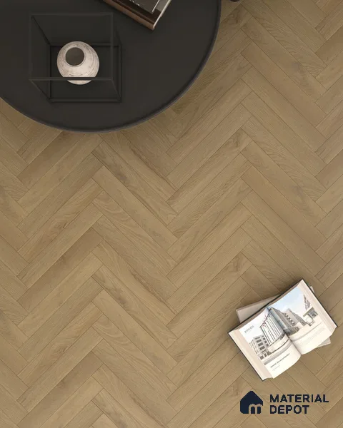 Hybrid HDF Herringbone Embossed Laminate Wood Floor AC5 Grade LF 00346 D Artisan Elder Oak 24 x 4 inch (600x100 mm) - 10 mm | 100 HRS Spill Proof | EIR Surface | Anti Static and Stain Resistant | 0.5 mm V Groove | Uniclic | 48 Plank Variations