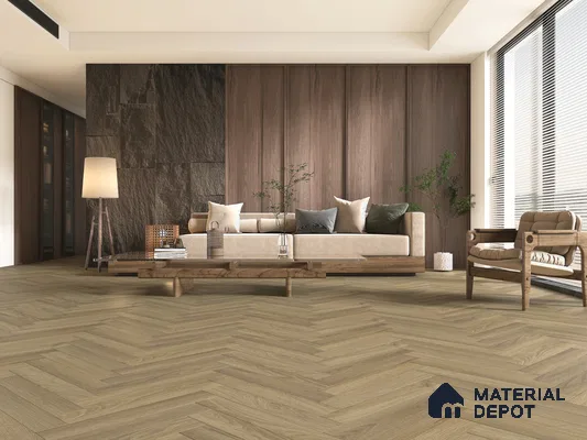 Hybrid HDF Herringbone Embossed Laminate Wood Floor AC5 Grade LF 00346 I Artisan Evening Whisper 24 x 4 inch (600x100 mm) - 10 mm | 100 HRS Spill Proof | EIR Surface | Anti Static and Stain Resistant | 0.5 mm V Groove | Uniclic | 48 Plank Variations