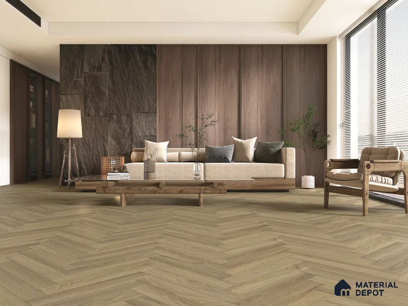 Hybrid HDF Herringbone Embossed Laminate Wood Floor AC5 Grade LF 00346 I Artisan Evening Whisper 24 x 4 inch (600x100 mm) - 10 mm | 100 HRS Spill Proof | EIR Surface | Anti Static and Stain Resistant | 0.5 mm V Groove | Uniclic | 48 Plank Variations