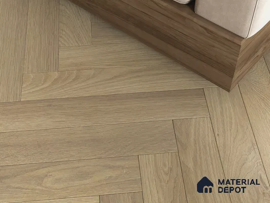 Hybrid HDF Herringbone Embossed Laminate Wood Floor AC5 Grade LF 00346 I Artisan Evening Whisper 24 x 4 inch (600x100 mm) - 10 mm | 100 HRS Spill Proof | EIR Surface | Anti Static and Stain Resistant | 0.5 mm V Groove | Uniclic | 48 Plank Variations