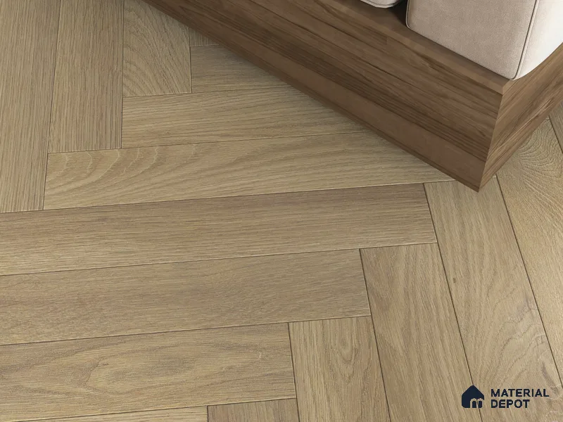 Hybrid HDF Herringbone Embossed Laminate Wood Floor AC5 Grade LF 00346 I Artisan Evening Whisper 24 x 4 inch (600x100 mm) - 10 mm | 100 HRS Spill Proof | EIR Surface | Anti Static and Stain Resistant | 0.5 mm V Groove | Uniclic | 48 Plank Variations