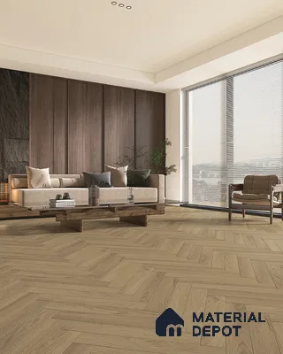 Hybrid HDF Herringbone Embossed Laminate Wood Floor AC5 Grade LF 00346 I Artisan Evening Whisper 24 x 4 inch (600x100 mm) - 10 mm | 100 HRS Spill Proof | EIR Surface | Anti Static and Stain Resistant | 0.5 mm V Groove | Uniclic | 48 Plank Variations