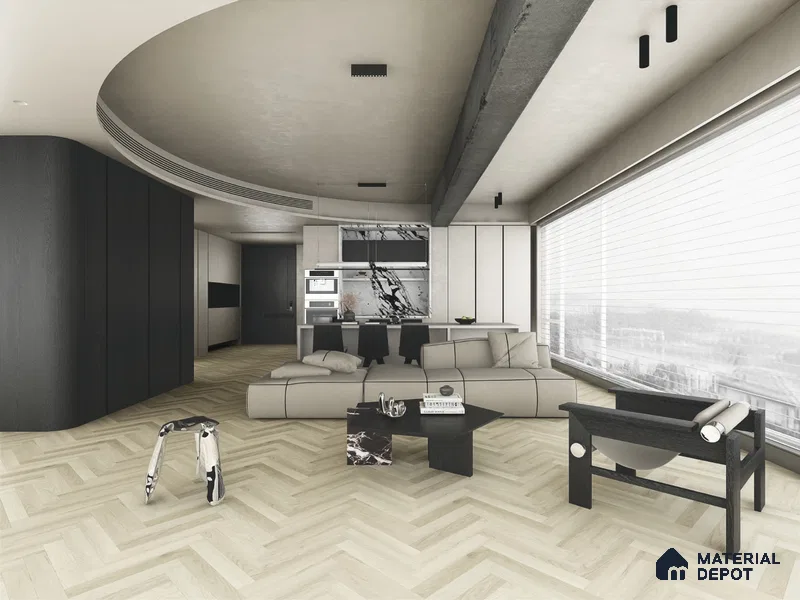 Hybrid HDF Herringbone Embossed Laminate Wood Floor AC5 Grade LF 00346 Artisan Glade Lumina 24 x 4 inch (600x100 mm) - 10 mm | 100 HRS Spill Proof | EIR Surface | Anti Static and Stain Resistant | 0.5 mm V Groove | Uniclic | 48 Plank Variations