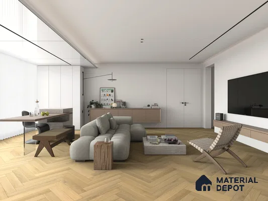 Hybrid HDF Herringbone Embossed Laminate Wood Floor AC5 Grade LF 00346 C Artisan Golden Whisper 24 x 4 inch (600x100 mm) - 10 mm | 100 HRS Spill Proof | EIR Surface | Anti Static and Stain Resistant | 0.5 mm V Groove | Uniclic | 48 Plank Variations