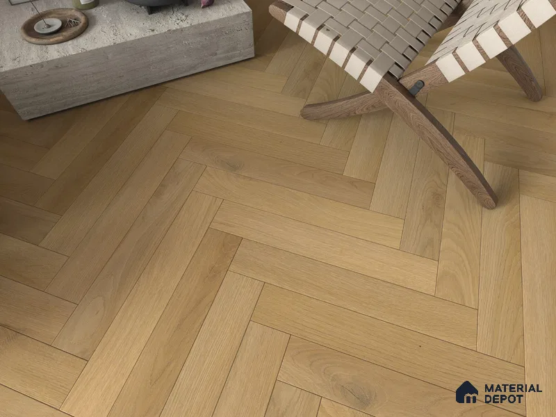 Hybrid HDF Herringbone Embossed Laminate Wood Floor AC5 Grade LF 00346 C Artisan Golden Whisper 24 x 4 inch (600x100 mm) - 10 mm | 100 HRS Spill Proof | EIR Surface | Anti Static and Stain Resistant | 0.5 mm V Groove | Uniclic | 48 Plank Variations