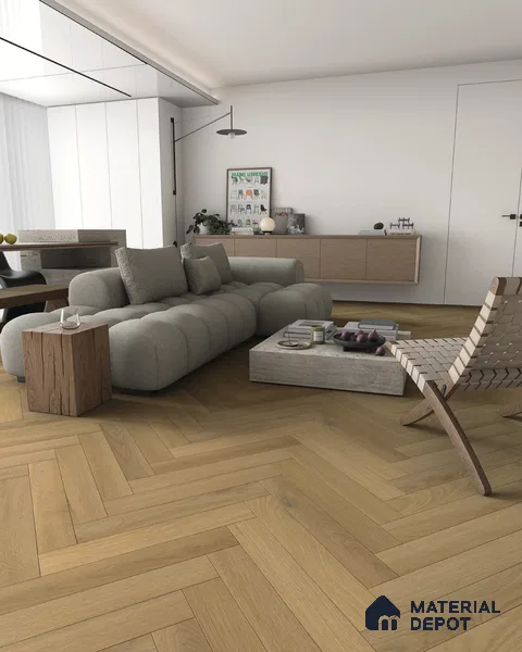 Hybrid HDF Herringbone Embossed Laminate Wood Floor AC5 Grade LF 00346 C Artisan Golden Whisper 24 x 4 inch (600x100 mm) - 10 mm | 100 HRS Spill Proof | EIR Surface | Anti Static and Stain Resistant | 0.5 mm V Groove | Uniclic | 48 Plank Variations