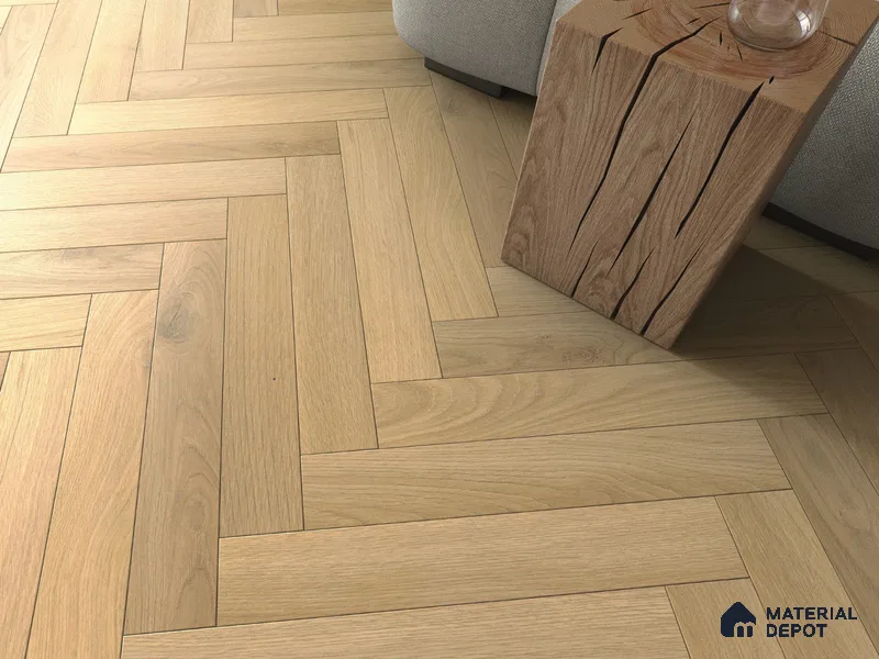 Hybrid HDF Herringbone Embossed Laminate Wood Floor AC5 Grade LF 00346 C Artisan Golden Whisper 24 x 4 inch (600x100 mm) - 10 mm | 100 HRS Spill Proof | EIR Surface | Anti Static and Stain Resistant | 0.5 mm V Groove | Uniclic | 48 Plank Variations