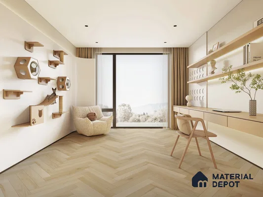 Hybrid HDF Herringbone Embossed Laminate Wood Floor AC5 Grade LF 00346 H Artisan Icy Echo 24 x 4 inch (600x100 mm) - 10 mm | 100 HRS Spill Proof | EIR Surface | Anti Static and Stain Resistant | 0.5 mm V Groove | Uniclic | 48 Plank Variations