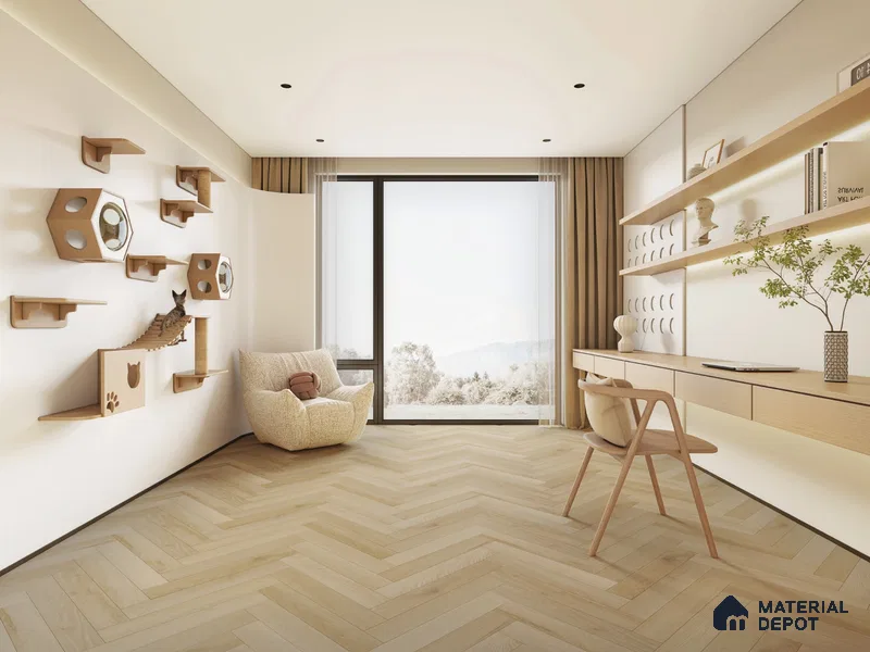 Hybrid HDF Herringbone Embossed Laminate Wood Floor AC5 Grade LF 00346 H Artisan Icy Echo 24 x 4 inch (600x100 mm) - 10 mm | 100 HRS Spill Proof | EIR Surface | Anti Static and Stain Resistant | 0.5 mm V Groove | Uniclic | 48 Plank Variations