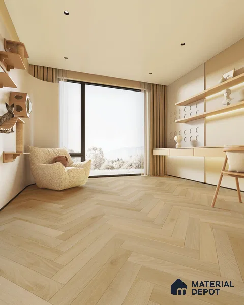 Hybrid HDF Herringbone Embossed Laminate Wood Floor AC5 Grade LF 00346 H Artisan Icy Echo 24 x 4 inch (600x100 mm) - 10 mm | 100 HRS Spill Proof | EIR Surface | Anti Static and Stain Resistant | 0.5 mm V Groove | Uniclic | 48 Plank Variations