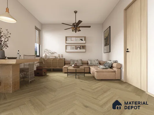 Hybrid HDF Herringbone Embossed Laminate Wood Floor AC5 Grade LF 00346 J Artisan Moorland Mist 24 x 4 inch (600x100 mm) - 10 mm | 100 HRS Spill Proof | EIR Surface | Anti Static and Stain Resistant | 0.5 mm V Groove | Uniclic | 48 Plank Variations