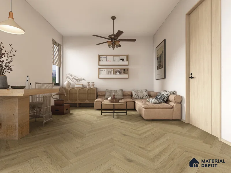 Hybrid HDF Herringbone Embossed Laminate Wood Floor AC5 Grade LF 00346 J Artisan Moorland Mist 24 x 4 inch (600x100 mm) - 10 mm | 100 HRS Spill Proof | EIR Surface | Anti Static and Stain Resistant | 0.5 mm V Groove | Uniclic | 48 Plank Variations