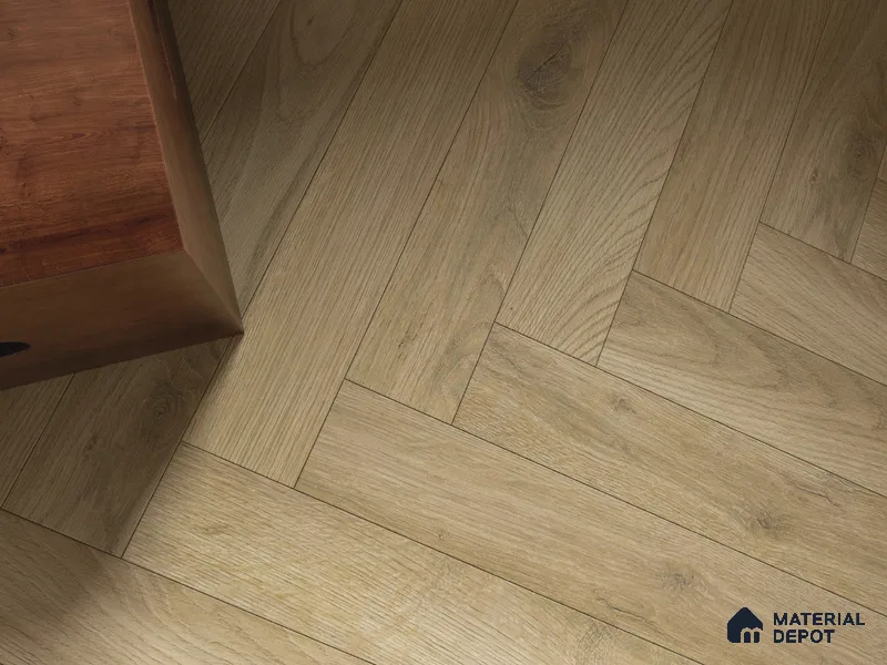 Hybrid HDF Herringbone Embossed Laminate Wood Floor AC5 Grade LF 00346 J Artisan Moorland Mist 24 x 4 inch (600x100 mm) - 10 mm | 100 HRS Spill Proof | EIR Surface | Anti Static and Stain Resistant | 0.5 mm V Groove | Uniclic | 48 Plank Variations