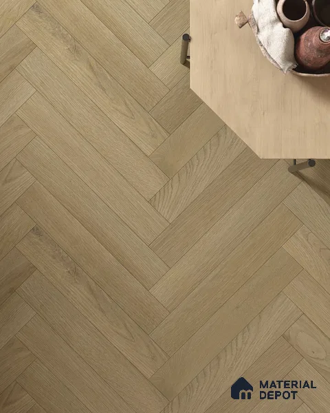 Hybrid HDF Herringbone Embossed Laminate Wood Floor AC5 Grade LF 00346 J Artisan Moorland Mist 24 x 4 inch (600x100 mm) - 10 mm | 100 HRS Spill Proof | EIR Surface | Anti Static and Stain Resistant | 0.5 mm V Groove | Uniclic | 48 Plank Variations