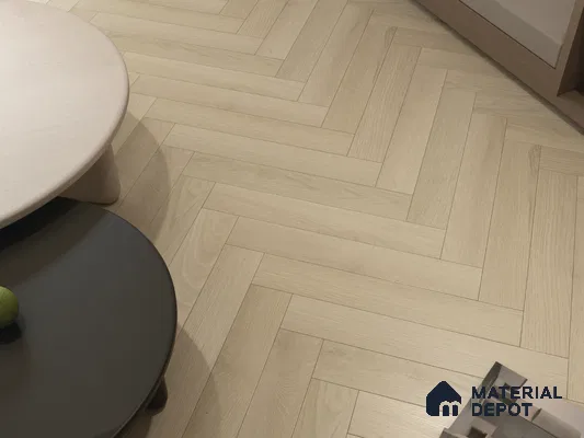 Hybrid HDF Herringbone Embossed Laminate Wood Floor AC5 Grade LF 00346 G Artisan Mystic Morn 24 x 4 inch (600x100 mm) - 10 mm | 100 HRS Spill Proof | EIR Surface | Anti Static and Stain Resistant | 0.5 mm V Groove | Uniclic | 48 Plank Variations