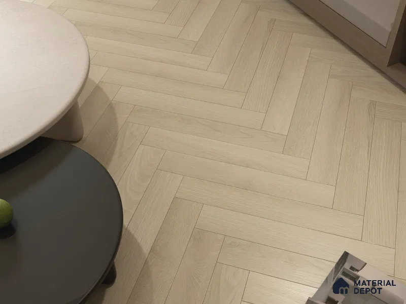 Hybrid HDF Herringbone Embossed Laminate Wood Floor AC5 Grade LF 00346 G Artisan Mystic Morn 24 x 4 inch (600x100 mm) - 10 mm | 100 HRS Spill Proof | EIR Surface | Anti Static and Stain Resistant | 0.5 mm V Groove | Uniclic | 48 Plank Variations