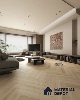 Hybrid HDF Herringbone Embossed Laminate Wood Floor AC5 Grade LF 00346 G Artisan Mystic Morn 24 x 4 inch (600x100 mm) - 10 mm | 100 HRS Spill Proof | EIR Surface | Anti Static and Stain Resistant | 0.5 mm V Groove | Uniclic | 48 Plank Variations