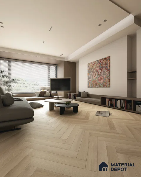 Hybrid HDF Herringbone Embossed Laminate Wood Floor AC5 Grade LF 00346 G Artisan Mystic Morn 24 x 4 inch (600x100 mm) - 10 mm | 100 HRS Spill Proof | EIR Surface | Anti Static and Stain Resistant | 0.5 mm V Groove | Uniclic | 48 Plank Variations
