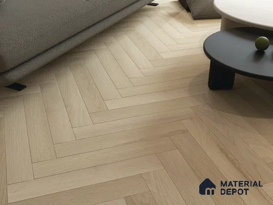 Hybrid HDF Herringbone Embossed Laminate Wood Floor AC5 Grade LF 00346 G Artisan Mystic Morn 24 x 4 inch (600x100 mm) - 10 mm | 100 HRS Spill Proof | EIR Surface | Anti Static and Stain Resistant | 0.5 mm V Groove | Uniclic | 48 Plank Variations