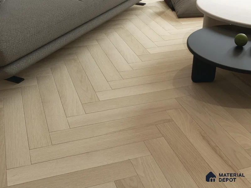 Hybrid HDF Herringbone Embossed Laminate Wood Floor AC5 Grade LF 00346 G Artisan Mystic Morn 24 x 4 inch (600x100 mm) - 10 mm | 100 HRS Spill Proof | EIR Surface | Anti Static and Stain Resistant | 0.5 mm V Groove | Uniclic | 48 Plank Variations