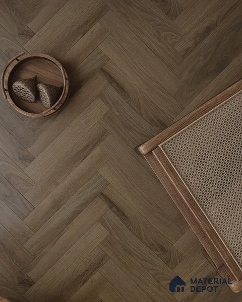 Hybrid HDF Herringbone Embossed Laminate Wood Floor AC5 Grade LF 00346 F Artisan Noble Night 24 x 4 inch (600x100 mm) - 10 mm | 100 HRS Spill Proof | EIR Surface | Anti Static and Stain Resistant | 0.5 mm V Groove | Uniclic | 48 Plank Variations