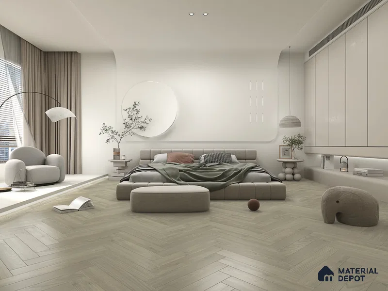 Hybrid HDF Herringbone Laminate Wood Floor AC5 Grade LF 00343 B Beaconia Dusky Serenade 24 x 4 inch (600x100 mm) - 8 mm | 100 HRS Spill Proof | ESCT Technology | Anti Static and Stain Resistant | 0.5 mm V Groove | EIR Surface | Uniclic Installation | 48 Plank Variations