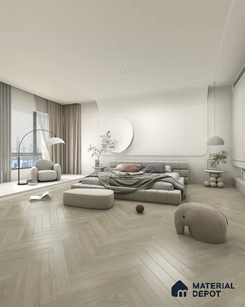 Hybrid HDF Herringbone Laminate Wood Floor AC5 Grade LF 00343 B Beaconia Dusky Serenade 24 x 4 inch (600x100 mm) - 8 mm | 100 HRS Spill Proof | ESCT Technology | Anti Static and Stain Resistant | 0.5 mm V Groove | EIR Surface | Uniclic Installation | 48 Plank Variations